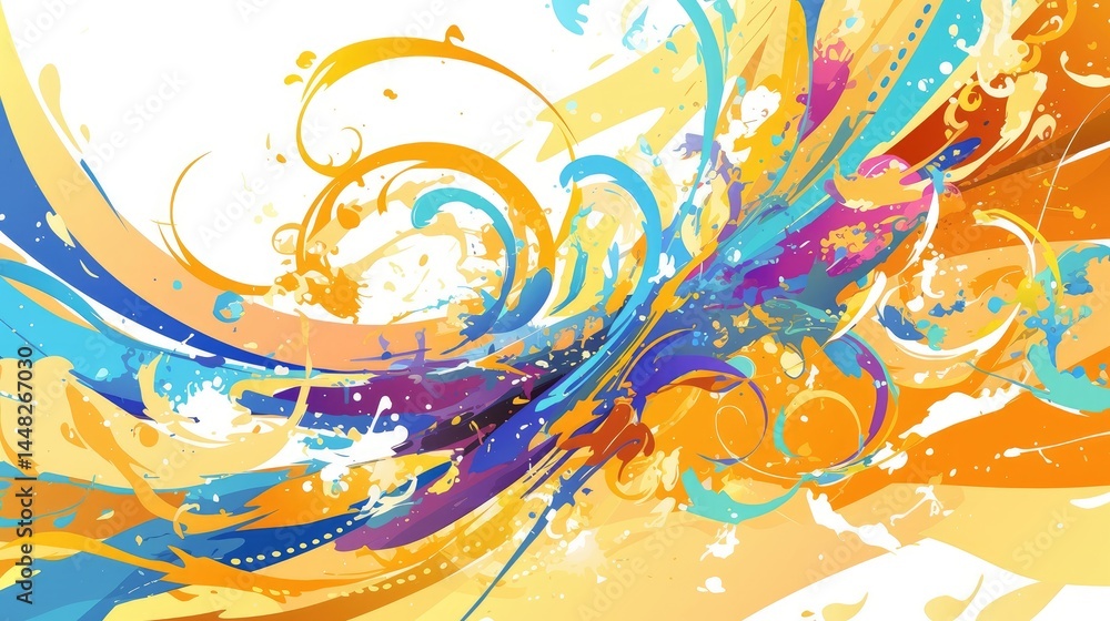 Poster a vibrant abstract design featuring colorful swirls and splashes of paint.