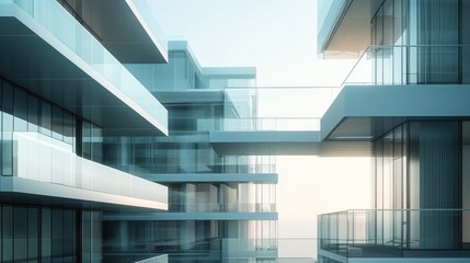 Obraz premium Modern Glass Building Exterior Architecture, Luxury Apartments, Cityscape View