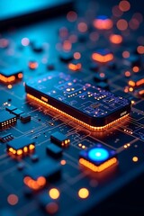 Illuminated Microchip Circuit Board Macro Photography