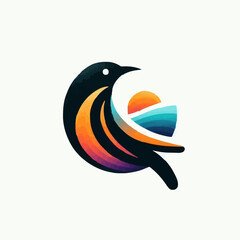 Colorful Bird and Sunset Logo with Modern Minimalist Design