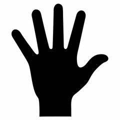 Obraz premium Black silhouette, human hand, palm open, five fingers, simple shape, stark contrast, white background