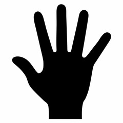 Obraz premium Black silhouette, human hand, palm open, five fingers, simple shape, stark contrast, white background