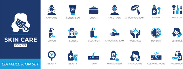 Skin care icon set. Solid icon collection.