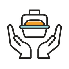 Obraz premium Food Tray in Hands Icon Representing Takeout Meal and Food Delivery Service
