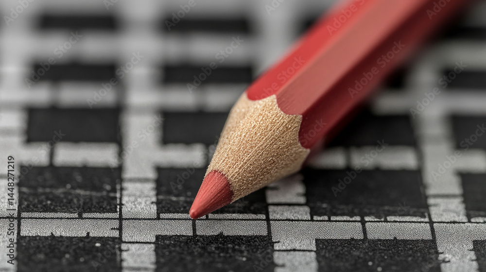 Poster Close-up of red pencil point on a grid, showcasing texture and detail.  Represents creativity, precision, problem-solving