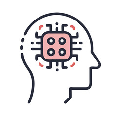 Human Head with Brain Circuit Icon Representing Artificial Intelligence and Cognitive Computing