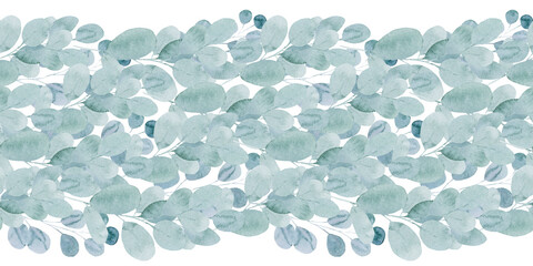 Watercolor seamless pattern with green spring plants with carved leaves