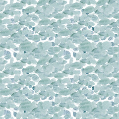 Watercolor seamless pattern with green spring plants with carved leaves