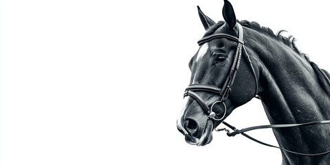 A racehorse with reins and stirrups, poised for competition.