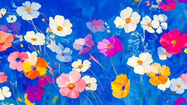 colorful ai generated flowers on artistic blue backdrop