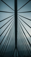 Modern suspension bridge architecture symmetry lines steel cables engineering construction transportation infrastructure design perspective sky clouds