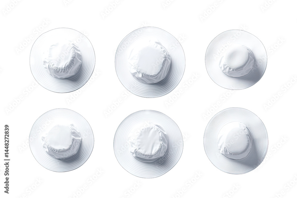 Poster a collection of six pristine white plates arranged in a symmetrical pattern. showcasing their smooth