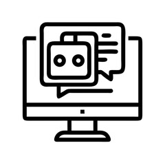 Fototapeta premium Monitor with Robot Face Representing AI Chatbot and Virtual Assistant Technology