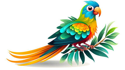 Fototapeta premium Colorful Quetzal Bird Cartoon Illustration in Vector Art Style for Designs
