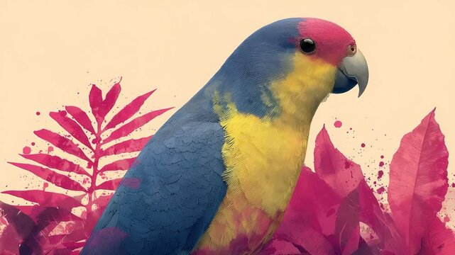 Parrot head turns with vibrant plumage