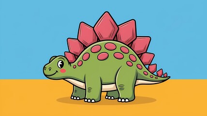 Fototapeta premium Cute cartoon Stegosaurus dinosaur on orange ground