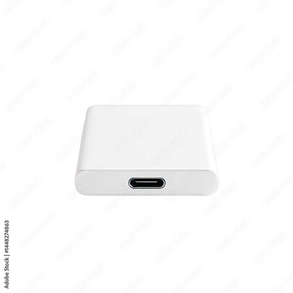 Poster modern white portable data storage device featuring a clean design and a prominent usb type-c connec