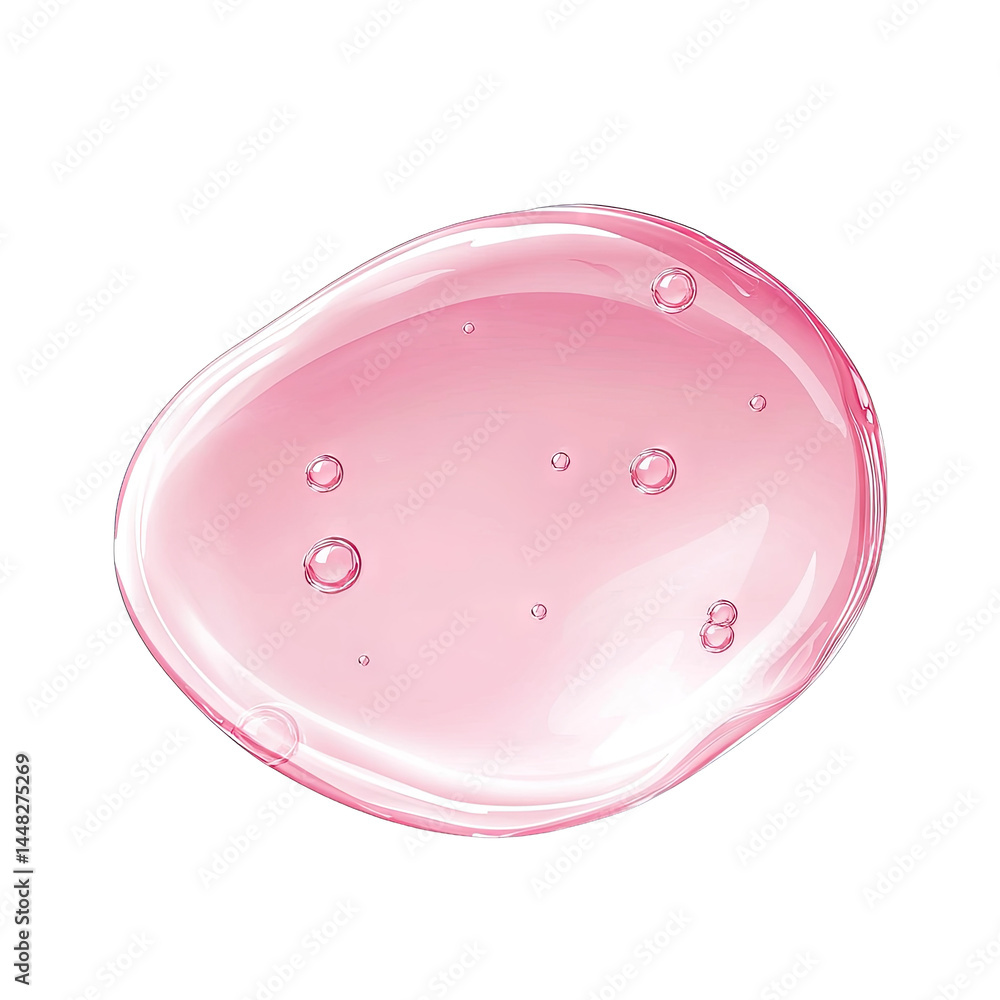 Poster a vibrant pink gel blob with bubbles. showcasing its smooth texture and glossy surface. set against 