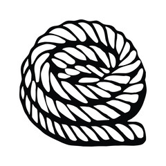 A stylized black and white illustration of a coiled rope, featuring intricate twisted vector patterns and a smooth, rounded shape.