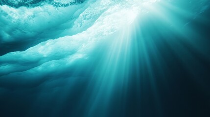 Serene underwater light rays, tranquil blue water ambiance, illuminating depths with soft swirls, perfect for calming themes.