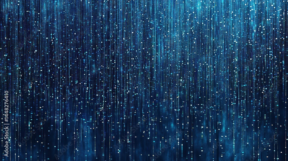 Poster Abstract Digital Data Stream in Blue Tones with Sparkling Particles and Glowing Lines of Light