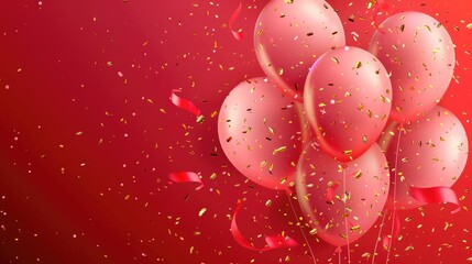A vibrant display of pink balloons with confetti and ribbons, perfect for celebrations.