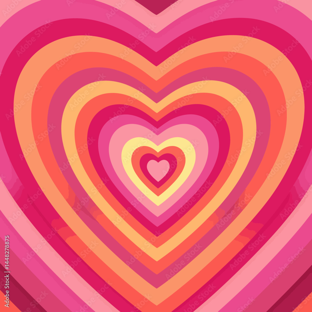 Poster abstract layered heart design with a vibrant and colorful gradient for love and romance concepts.