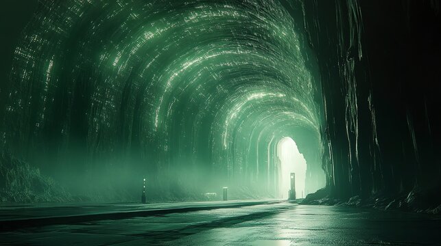 A futuristic cybernetic landscape featuring a glowing