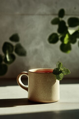 Steaming Cup of Tea with Mint (Alternative Angle)