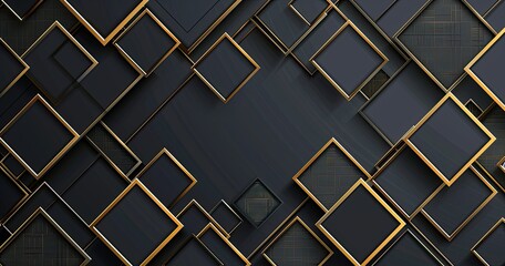 Abstract geometric design featuring overlapping frames in dark tones and gold accents.