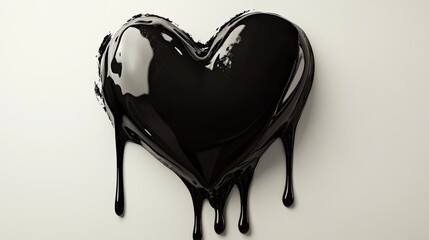 a black heart with a silky, elegant texture, softly glistening, dripping black liquid, clean white background, minimalistic design,