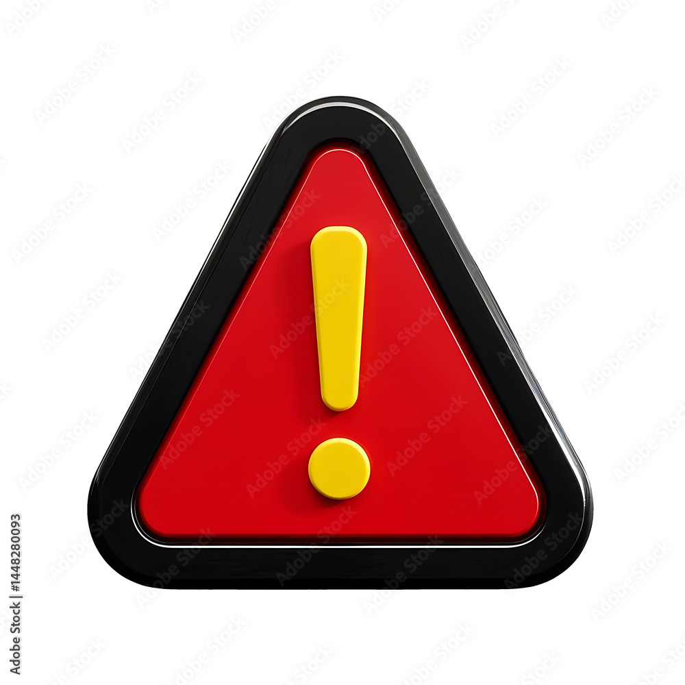 Poster red triangle warning sign with exclamation point for attention alert and safety caution notification
