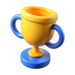 Yellow and blue cartoon trophy illustration award winning icon achievement celebration success competition isolated on transparent background