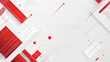 Abstract geometric design featuring red and white shapes and lines for digital backgrounds.