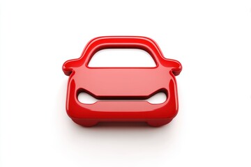 Sleek 3D car icon features realistic minimalist design with bright red color isolated on white background for modern applications