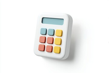 3D calculator icon with colorful buttons in minimalist design isolated on white background for educational purposes