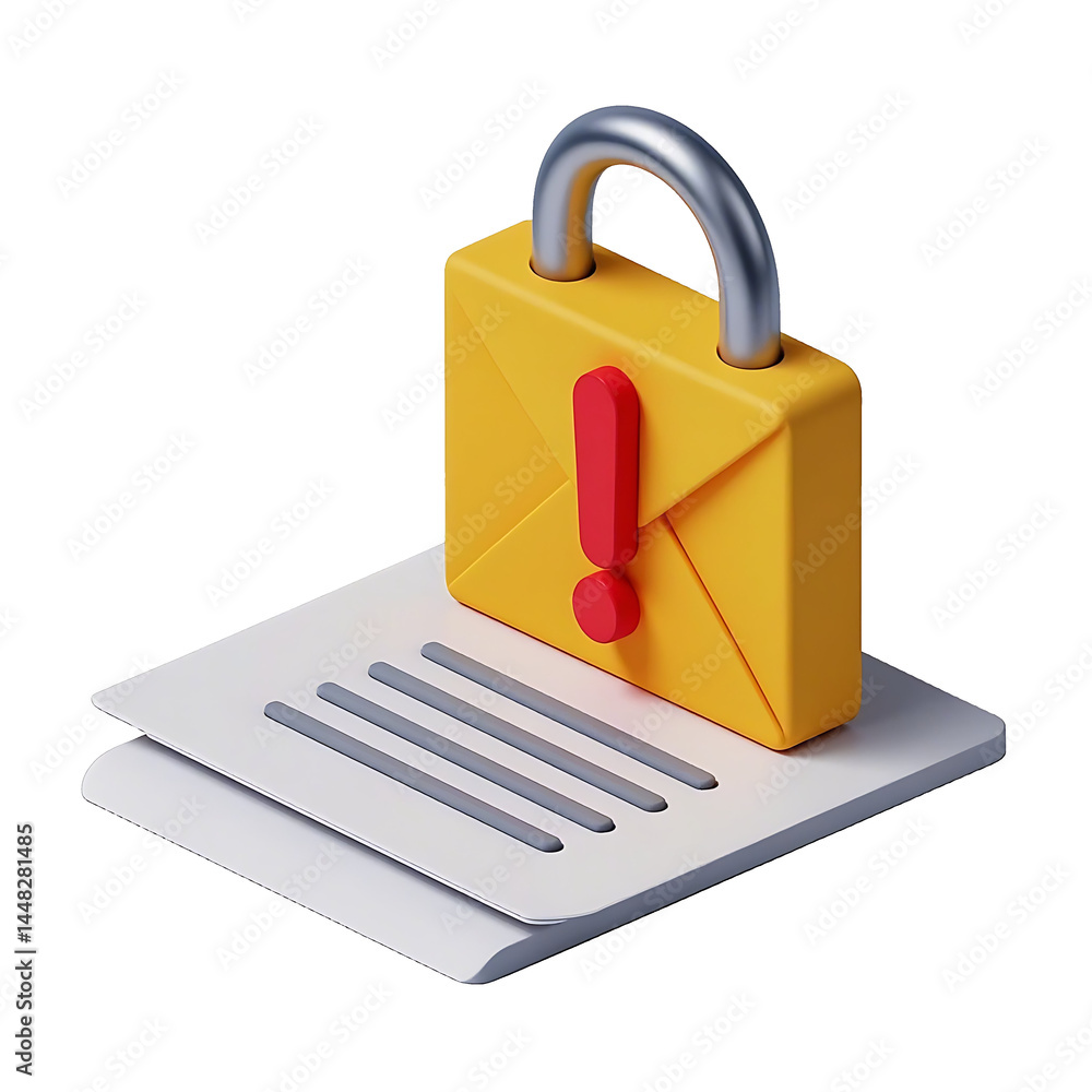 Poster secure email protection concept with padlock and exclamation point for cyber security safety online 