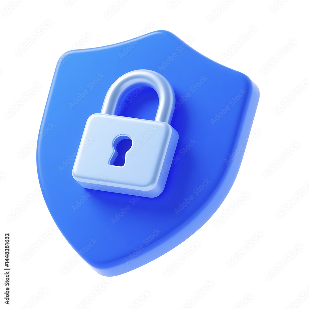 Poster security shield with padlock for data protection cyber security and information privacy concept illu