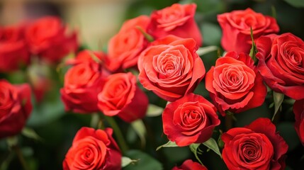 Fototapeta premium A bunch of bright red roses arranged naturally.