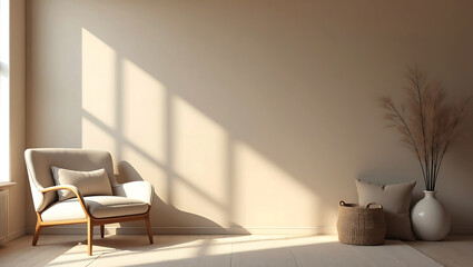 Modern Living Room Interior With Sofa Plants Coffee Table And Empty Wall
