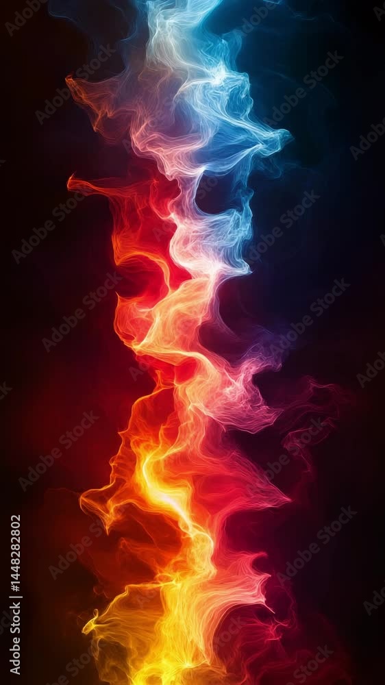 Poster abstract smoke swirls in vibrant blue and orange colors create a mesmerizing display of movement and
