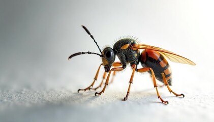 Magnified view of an insect against stark white backdrop, detail, small, photo