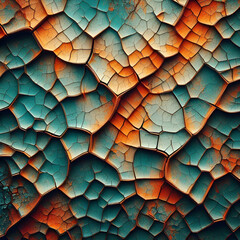 Cracked Paint Texture in Vibrant Turquoise and Orange