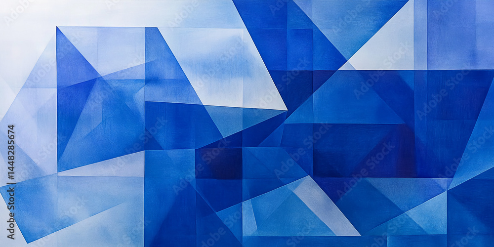 Aufkleber abstract painting featuring geometric shapes in shades of blue and white, creating a sense of depth 