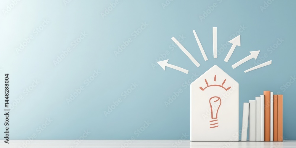 Poster energy efficiency conservation optimization concept. creative lightbulb concept with arrows and book