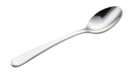 A shiny silver spoon isolated on a black background with a smooth and sleek appearance isolated on transparent background