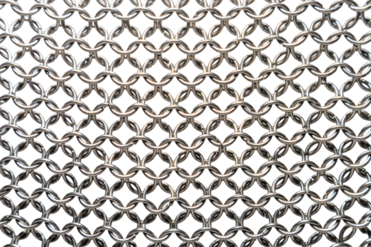 Part of a cloth woven from iron rings. Chainmail. On a transparent background, png
