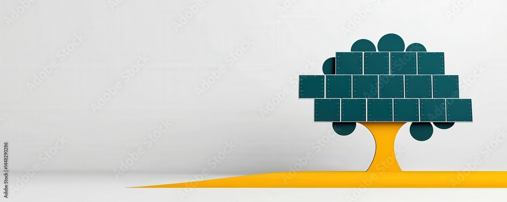 Poster energy efficiency conservation optimization concept. stylized tree design with square leaves on a mi