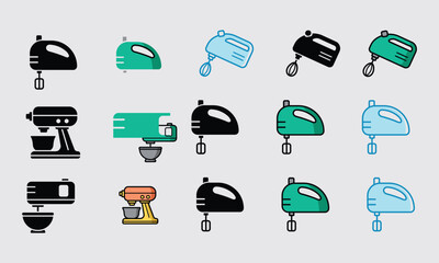 Collection of Colorful Kitchen Mixer and Blender Icon Designs in Various Styles