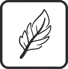 Simple black and white line drawing of a single leaf inside a rounded square frame